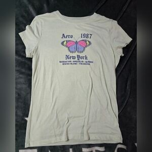 Aeropostale Light Green Short Sleeve Tee with Pink & Purple Butterfly